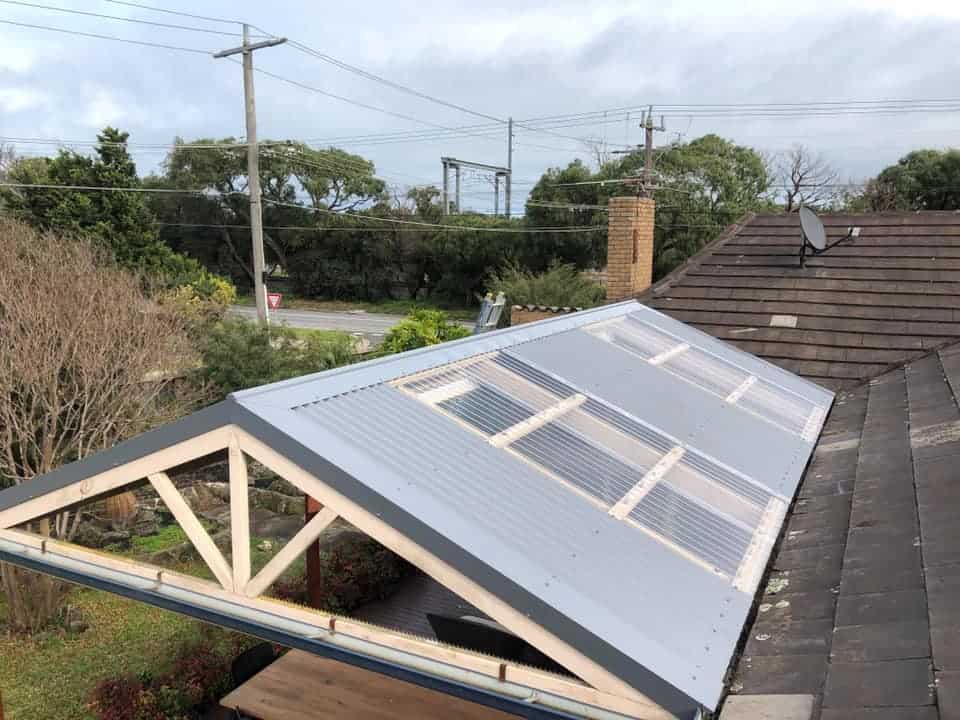 pergola roof seaford, after with some clear sheets and others a grey colorbond 